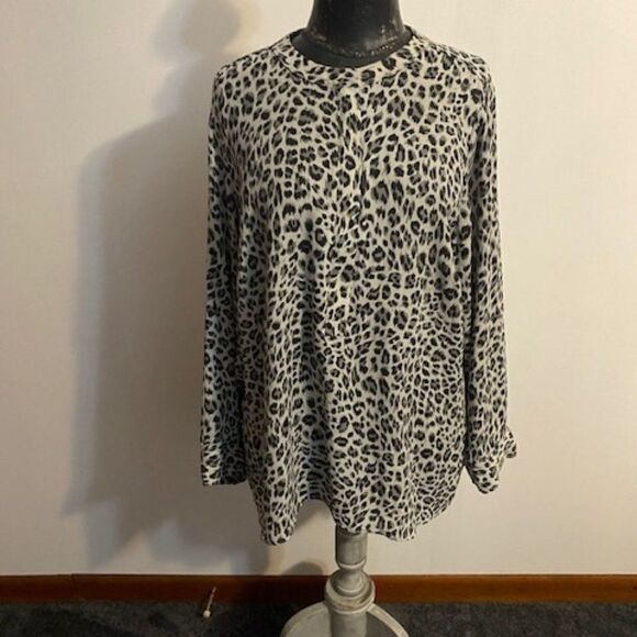 Apt 9 Gray/Black Leopard print zip front tunic, size 1X - Picture 1 of 3